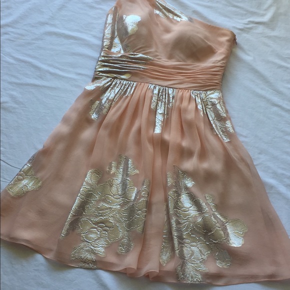 Eliza J🌷peach/silver sheer off shoulder dress Sz4 - Picture 4 of 8